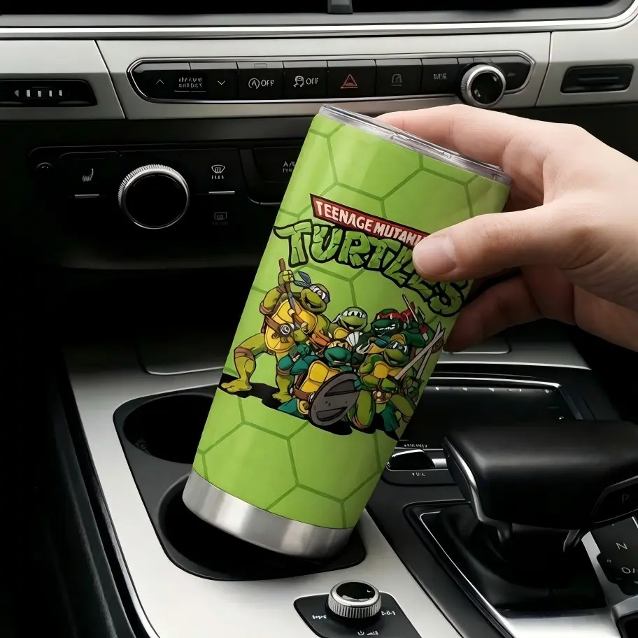 20oz Insulated Travel Mug, Leak-Proof Dual-Layer Coffee Cup, Handle & Lid, Ninja Turtle Design, Keeps Hot 12h, Cold 24h, Kids Gift