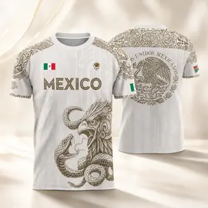 Mexico Soccer Jersey Men Women White Gold Aztec Eagle Snake Graphic Football Shirt Mexican Flag National Team Style Tee Breathable Short Sleeve Athletic Sports Top Unisex Casual Streetwear Match Day Fan Apparel Heritage Supporter Gift
