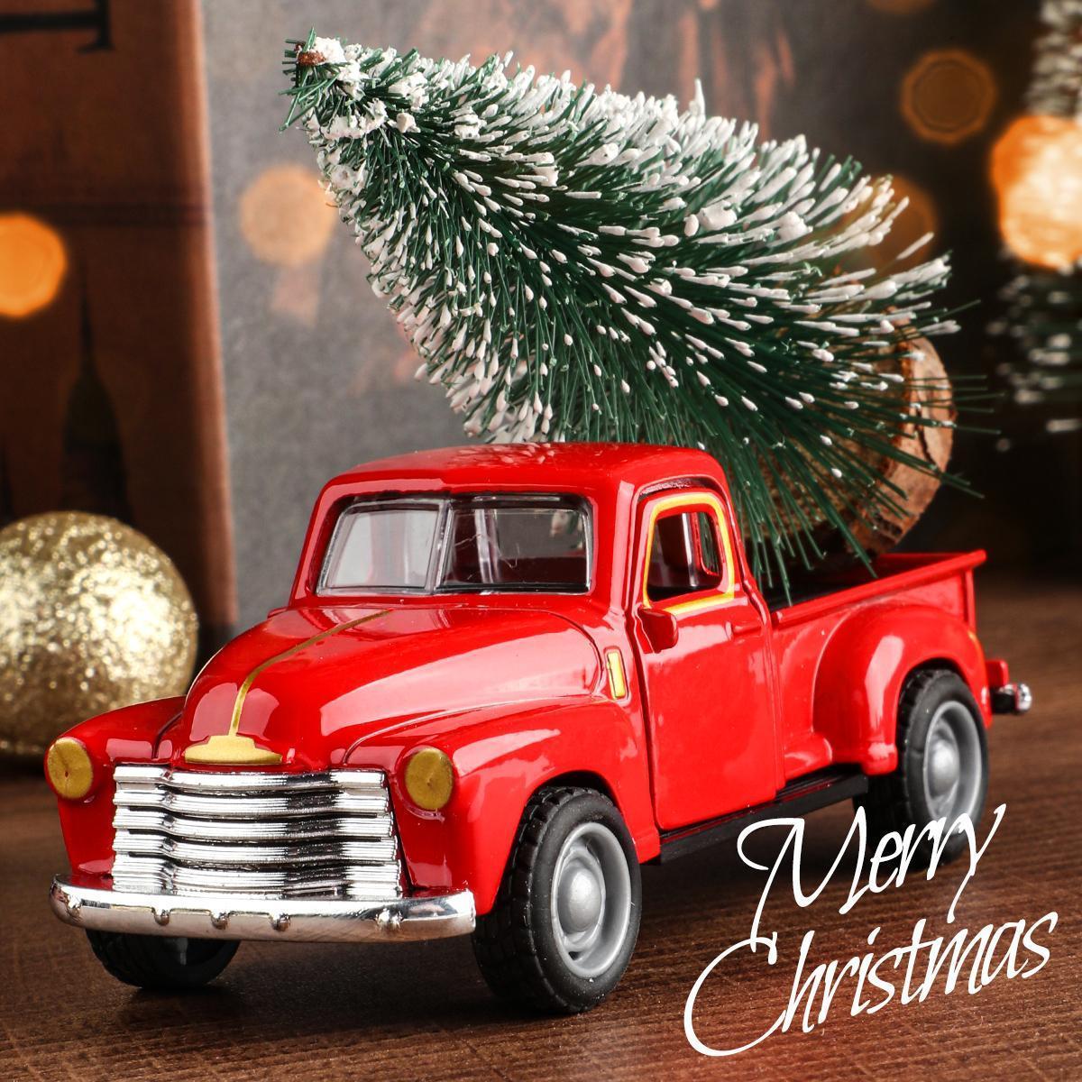 Mini truck+Christmas tree 2-piece ornament set; a good thing for home atmosphere decoration; living room and office desk ornamen