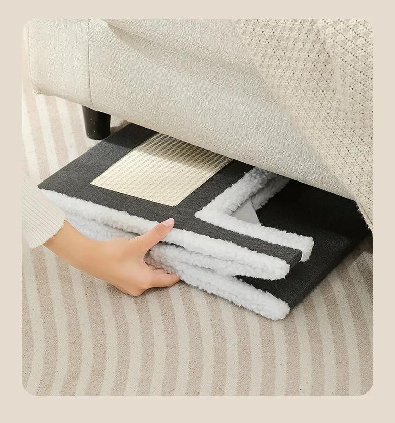 Cat Bed House Scratch Pad Foldable Square Design Solid Pattern Fashion Style Cat Cave Hideaway Cube Removable Washable Cushions for Indoor Cats Comfortable Cozy Pet Sleeping Nest with Scratching Function