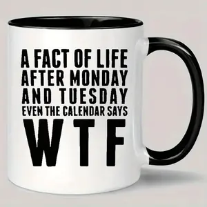Insulated Ceramic Coffee Cup with Fun Slogan "Monday and Tuesday: The Truth About Life" – Reusable Thermal Mug for Hot/Cold Drinks, Perfect Gift for Men and Women, Ideal for Office and Travel Scenarios