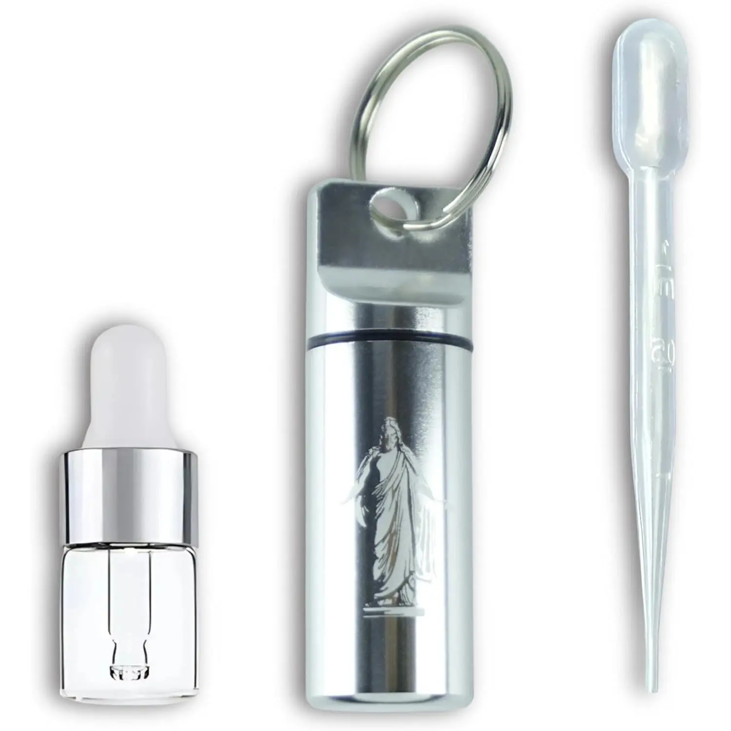 Oil Vial  –  Bottle with Reverent Christus Image, Inner Glass Vial & Leak-Proof Seal (Flat Top)