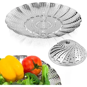 Vegetable Steamer Basket, Premium Stainless Steel Veggie Steamer Basket - Folding Expandable Steamers to Fits Various Size Pot Small (5.5" to 9.2")