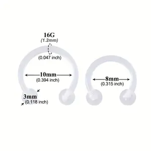 5pcs 16G Clear Flexible Nose Septum Ring Horseshoe Piercing Retainer Acrylic Eyebrow Nipple Lip Cartilage Piercing Jewelry 8mm 10mm