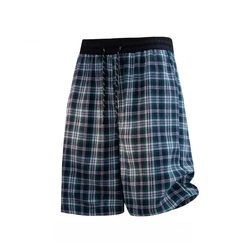 Men's Checked Athletic Loose Shorts - Elastic Waist With Drawstring, Straight Cut, Light Breathable Fabric, Stylish Menswear, Multiple Color Options, Casual Bottoms For Home, Street #SummerWins, Casual Shorts
