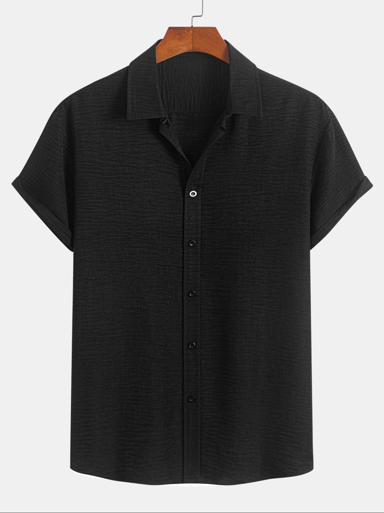 Men's Solid Button Front Short Sleeve Shirt, Loose Casual Comfy Top for Summer, Men's Clothes for Daily Wear, Menswear