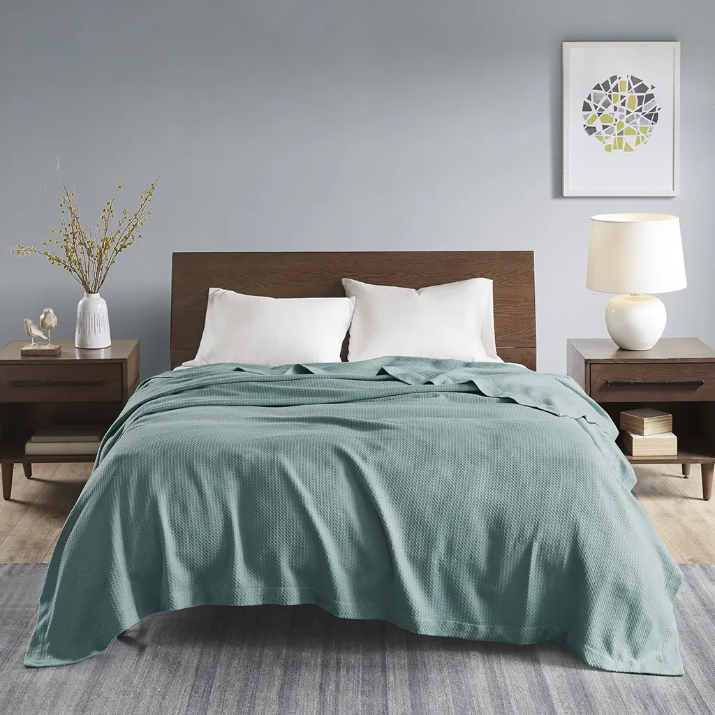 Nokaa Cotton Bedding Blanket for Bed Couch Living Room, Soft Breathable Weave, Machine Washable, Oeko-Tex Certified, Teal, 108x90 Inches, Home Furniture Search Terms for US Online Shopping
