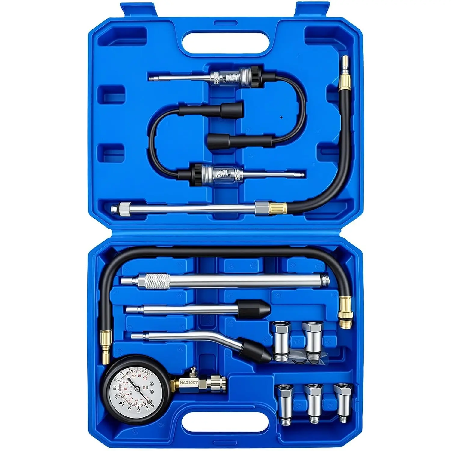13-Piece Cylinder Compression Tester Kit, 0–300 PSI Engine Compression Gauge with Spark Plug Tester for Automotive Diagnostics