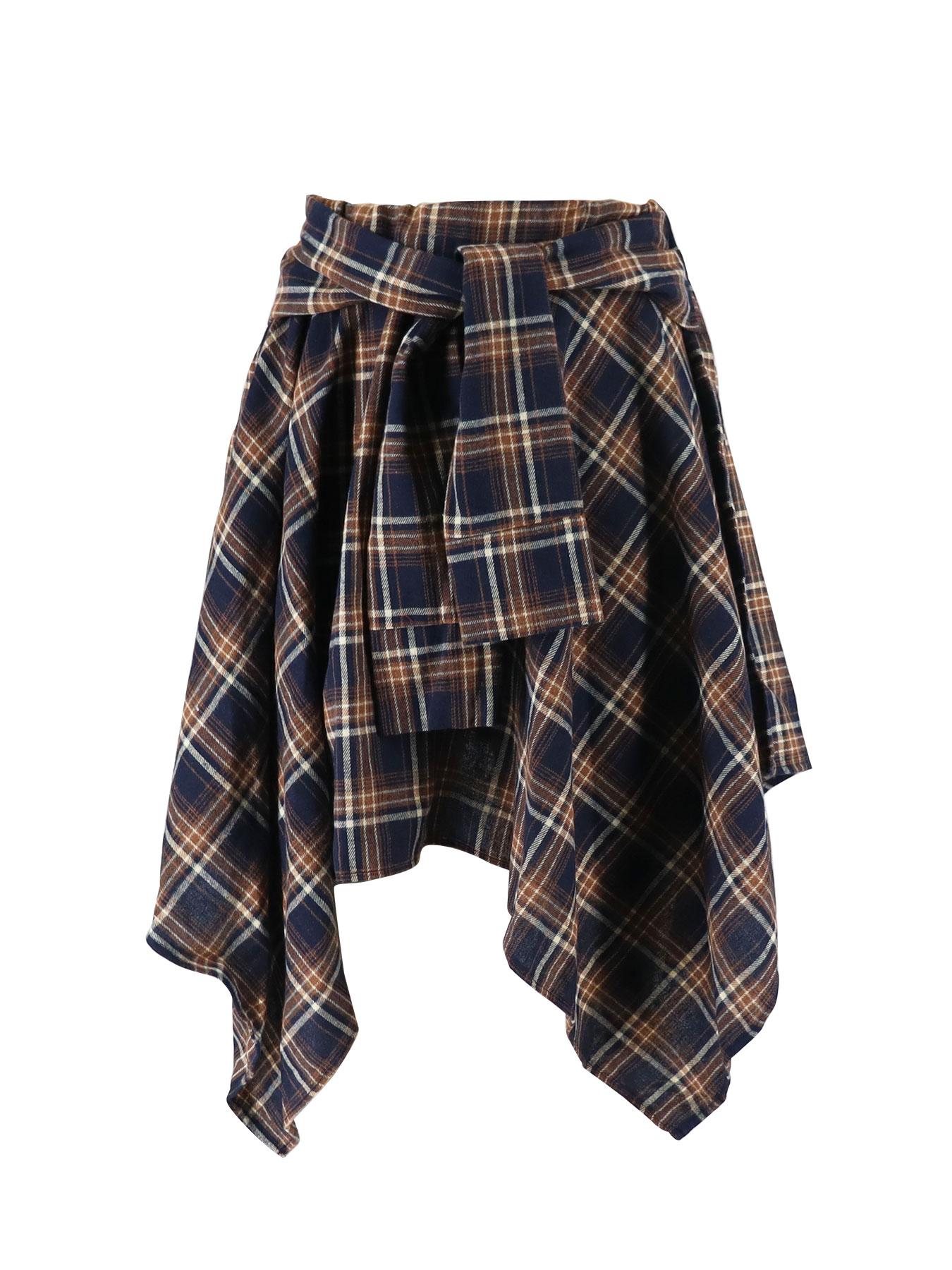 Women's Plaid Print Asymmetrical Hem Short Skirt, Casual Fashion Tie Front A Line Fitted Skirt for Daily Wear, Ladies Summer Clothes Womenswear Bottom Boho Skirt