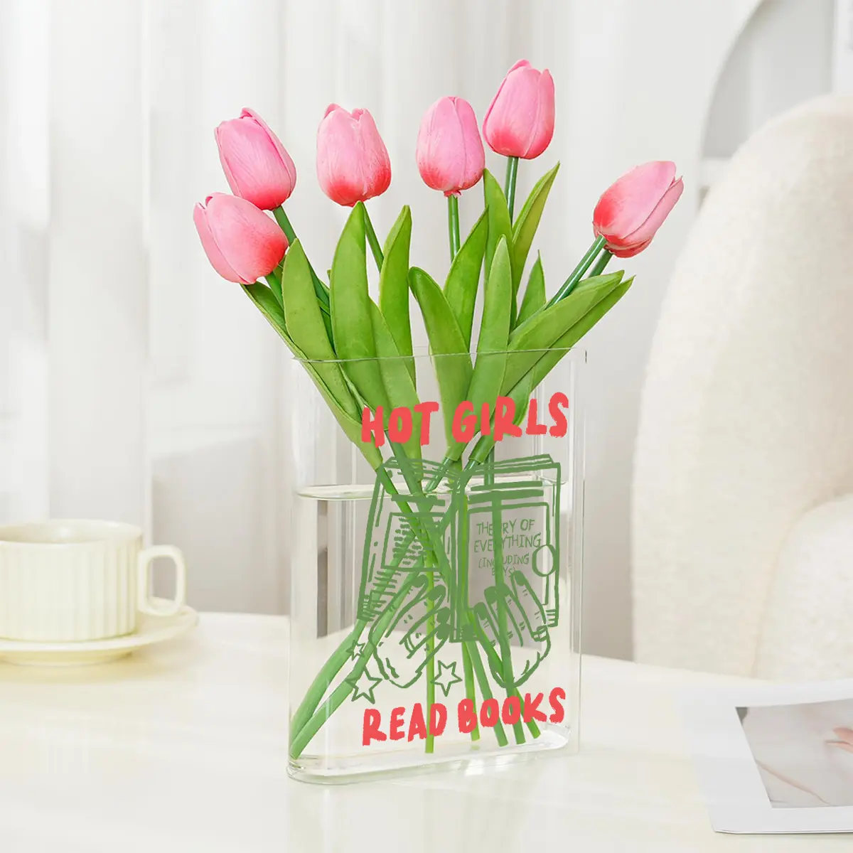 1pc Clear Acrylic Desktop Book Vase Boho Aesthetic Room Decor Table Centerpiece For Anniversary Retirement New Year Christmas Thanksgiving Valentine's Day Gift For Book & Flower Lovers
