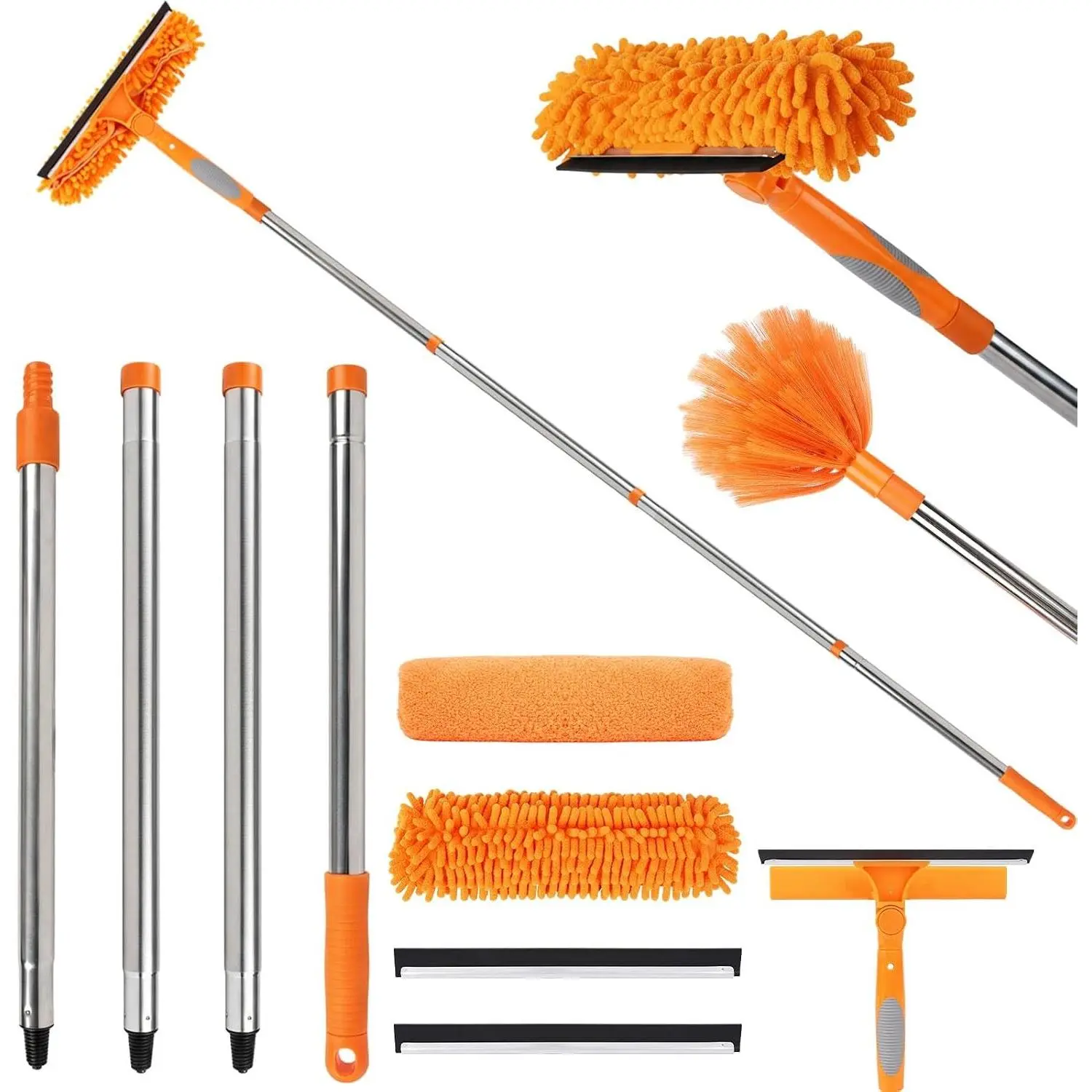 Professional 67" Window Squeegee, 3-in-1 Rotatable Squeegee for Window Cleaning with Extension Poles, Window Cleaner Tool Kit for Indoor & Outdoor High Windows and Car Glass