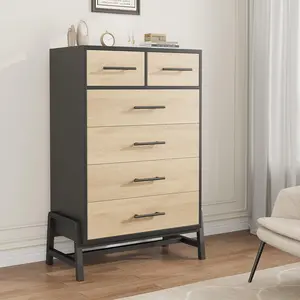 Garvee Dresser for Bedroom with 6-Drawer, 46.6" Wide Modern Chest of Drawers with Metal Handles, Anti-Tip Closet Organizers and Storage for Living Room, Bedroom, Entryway