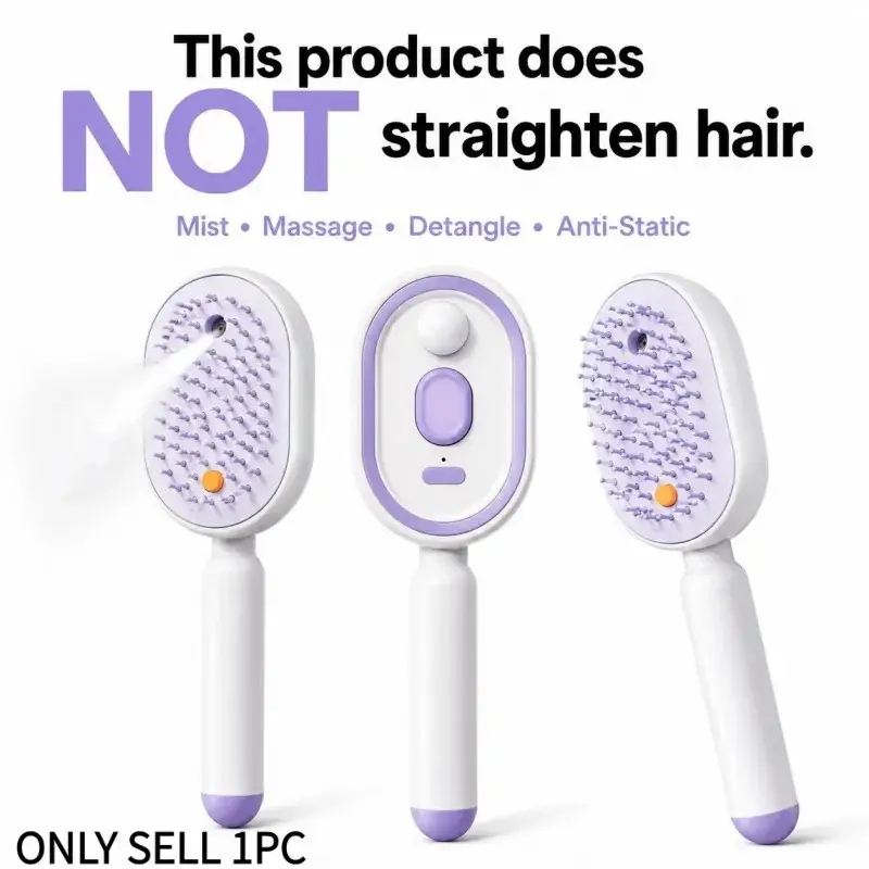 Not straightened Electric Spray Air Cushion Massage Comb, Self-Cleaning Anti-Tangle Detangling Hair Brush, Anti-Static Volumizing Scalp Massage Brush, Anti Static Hairbrush for Dry Frizzy Hair Care, No Essential Oil Included