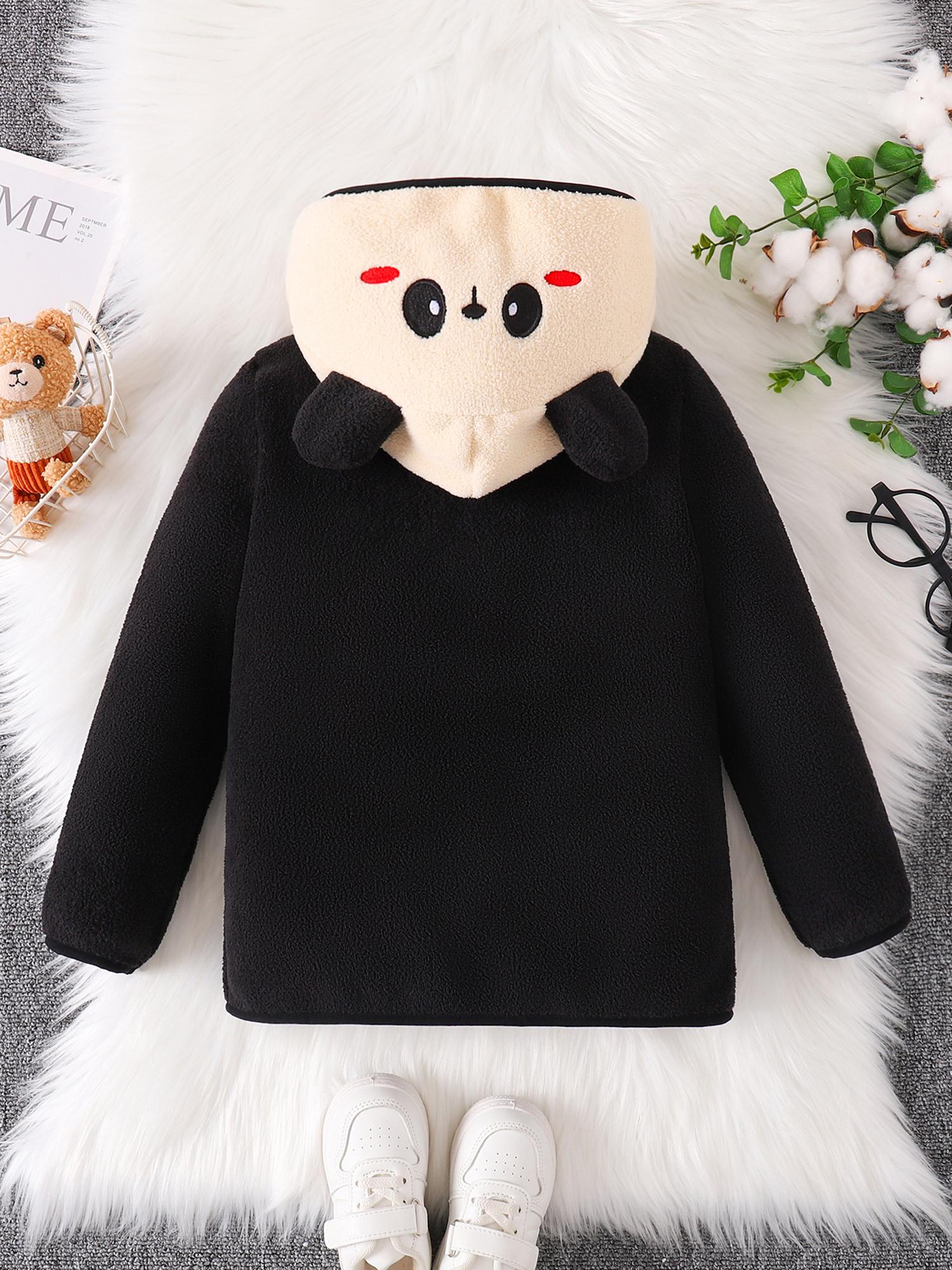 Girls' Panda Hooded Coat - Black & Beige Animal Outerwear, Zip-Up Front Closure, Soft Polyester Jacket for Everyday & Special Occasions, Cute Panda Clothing for School, Parties, Family Outings - Fall/Winter Coat, Panda Clothes, School Wear, Playful Design