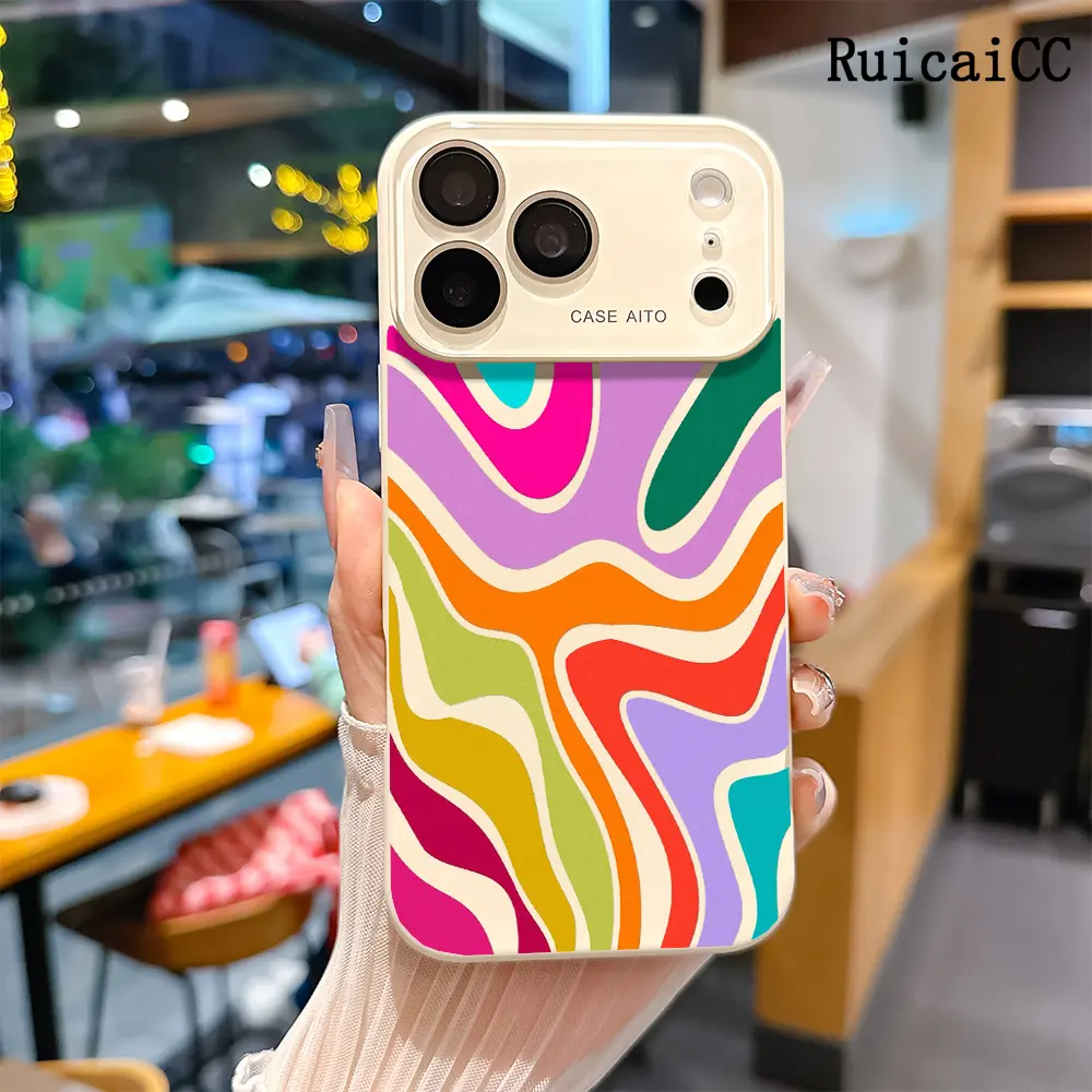Colorful Abstract Wavy Pattern Smartphone Protector Case - Aesthetic Accessory with Full Camera Lens Protection, Shockproof, Drop-Resistant, Durable for iPhone 17 Pro Max,16,15 Plus,14,13,12 Series Adults