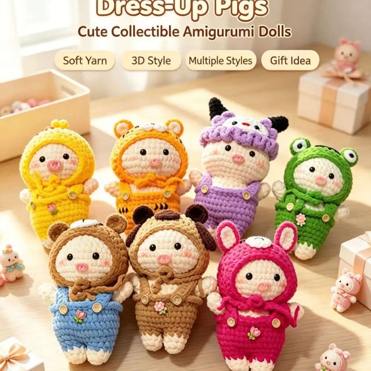 Handmade Crochet Pig Doll, Cute Cartoon Transformable Toy, Finished Handicraft Stuffed Animal, Perfect Gift for Kids and Collectors