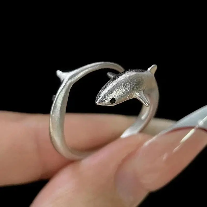 Minimalist Shark Open Ring for Men Women Exquisite Vintage Animal Finger Ring Unique Hip-Hop Punk Versatile Party Jewelry Gift