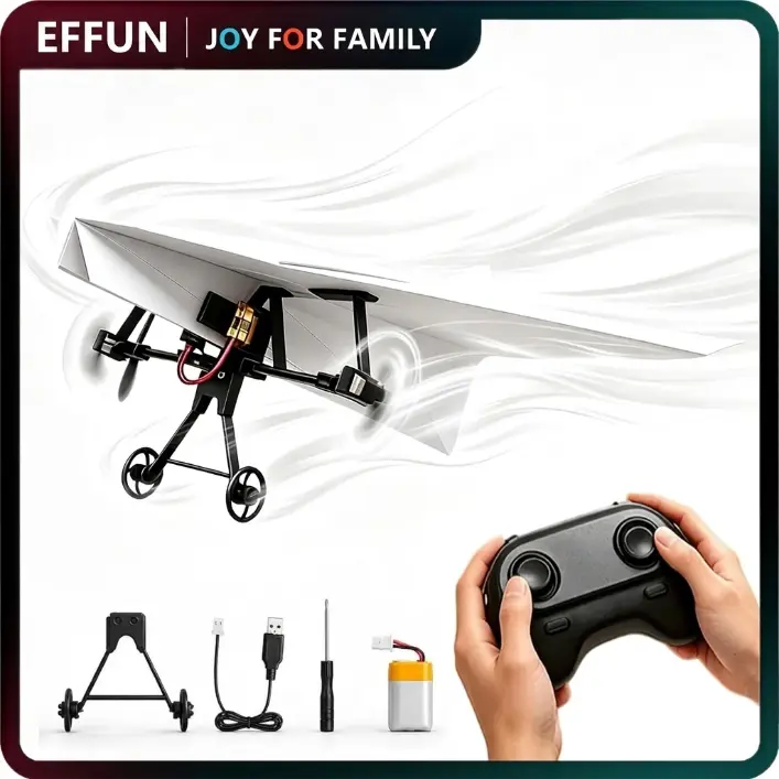 RC Paper Airplane Kit - Remote Fly DIY Foldable Toy with Gyro Stabilizer, Dual Props, Easy-to-Fly STEM Design, Birthday Gift for Kids & Adults