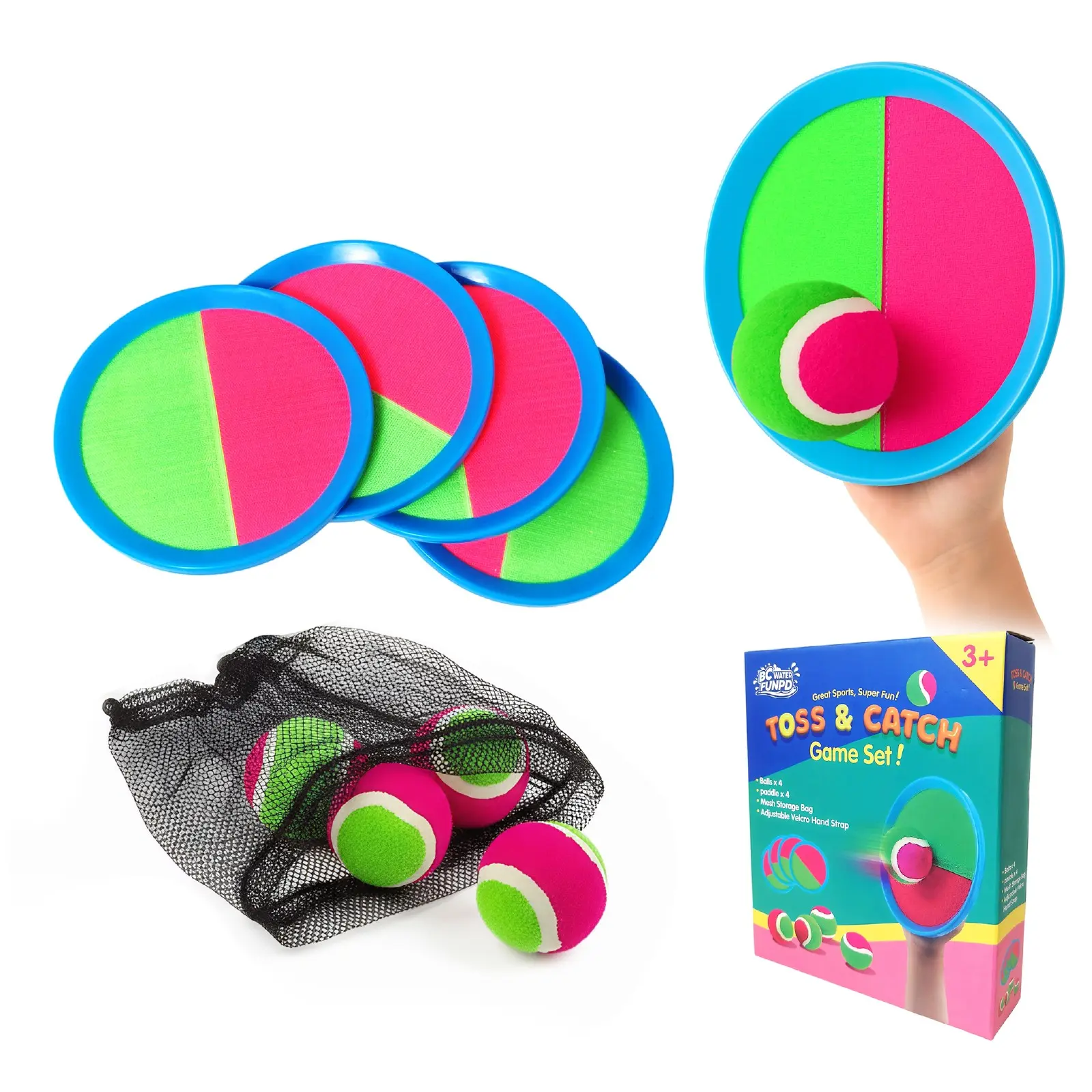 4-Piece Sticky Ball Set with Net Pouch, Durable Colorful Box, Strong Adhesion, Indoor Outdoor Play, Family Gift, Fitness Activity