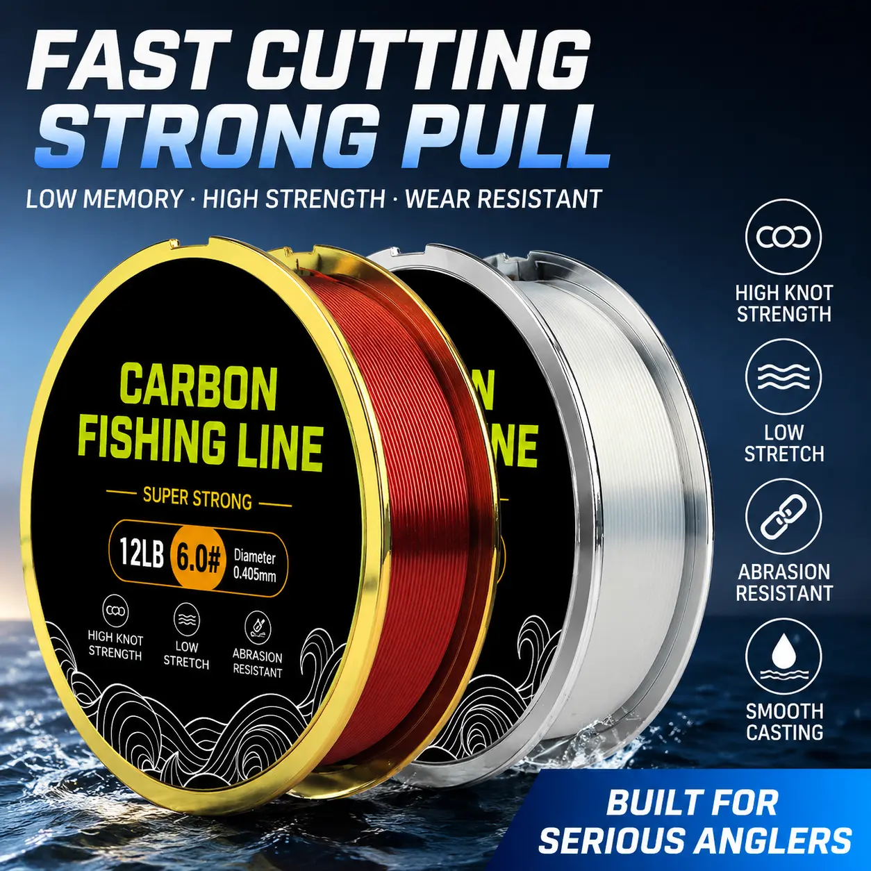 Fluorocarbon Leader Line for Lure Fishing - High Strength, Low Visibility, Abrasion-Resistant, Low Memory, Suitable for Freshwater & Saltwater