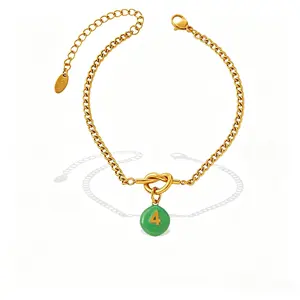 Unisex Dopamine Color Enamel Number Bead Bracelet - 18K Plated Love Knot Chain, Stainless Steel Fashion Costume Jewelry