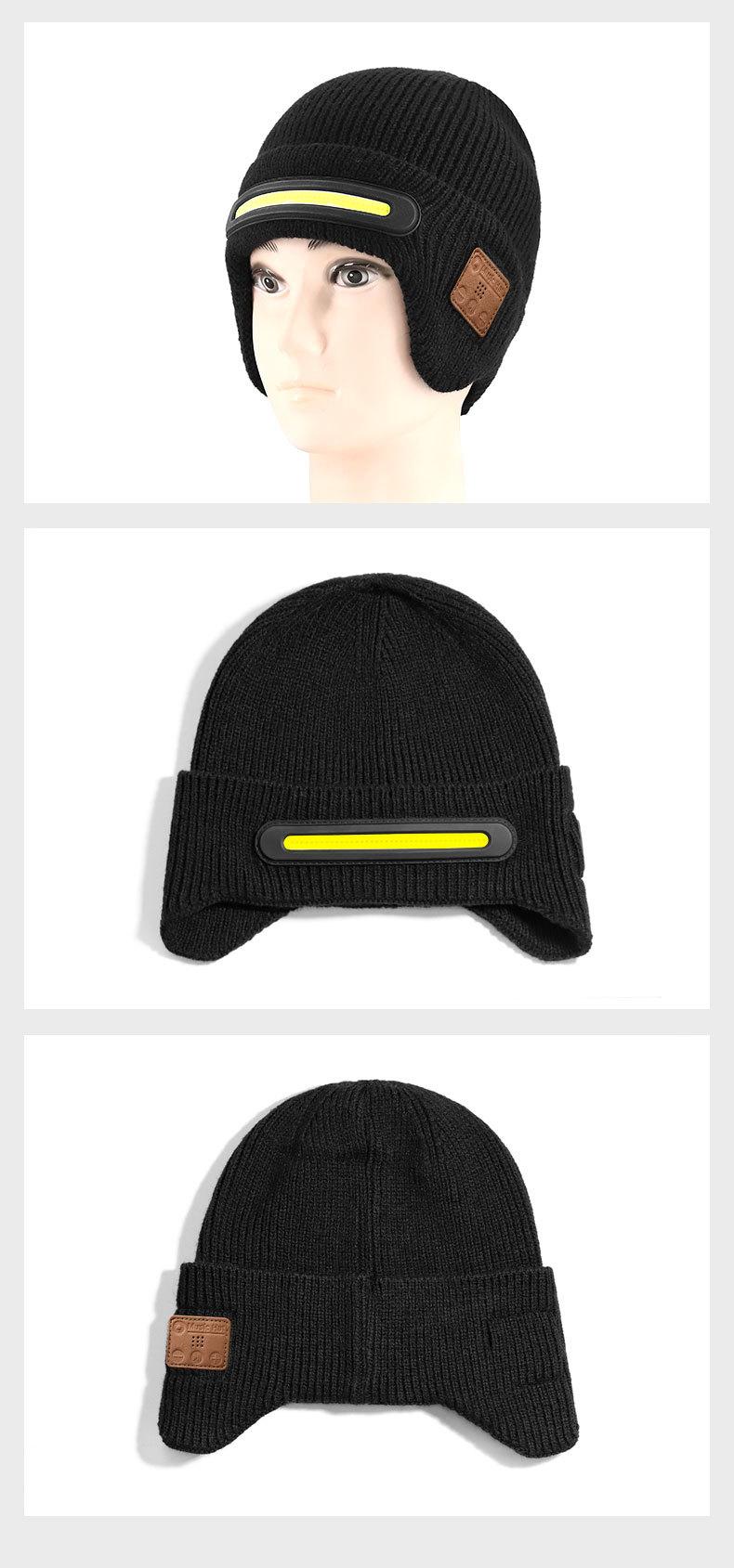 New USB Charging Light-Up Bluetooth Headphone Hat Outdoor Warm Knitted Ear Protection Hat Wireless Music Colorful Light Design Unisex Fashionable Casual Flashlight Hat for Christmas Holidays
