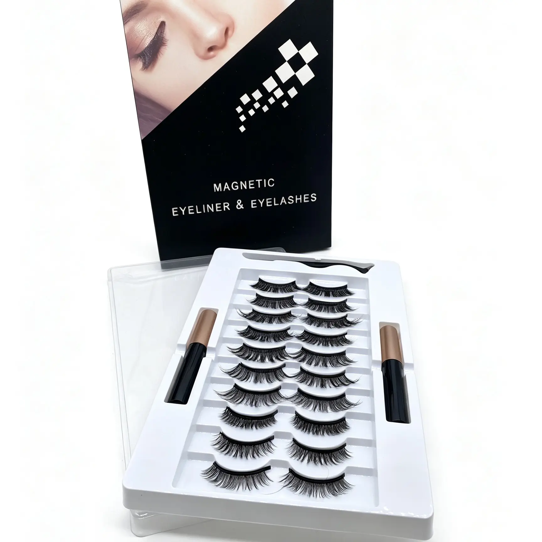 MIX2 10 Pairs Magnetic Eyelashes & Eyeliner Kit, Glue-Free Magnetic Lashes, Natural Dense Curly False Eyelashes with Tweezers for Easy Application