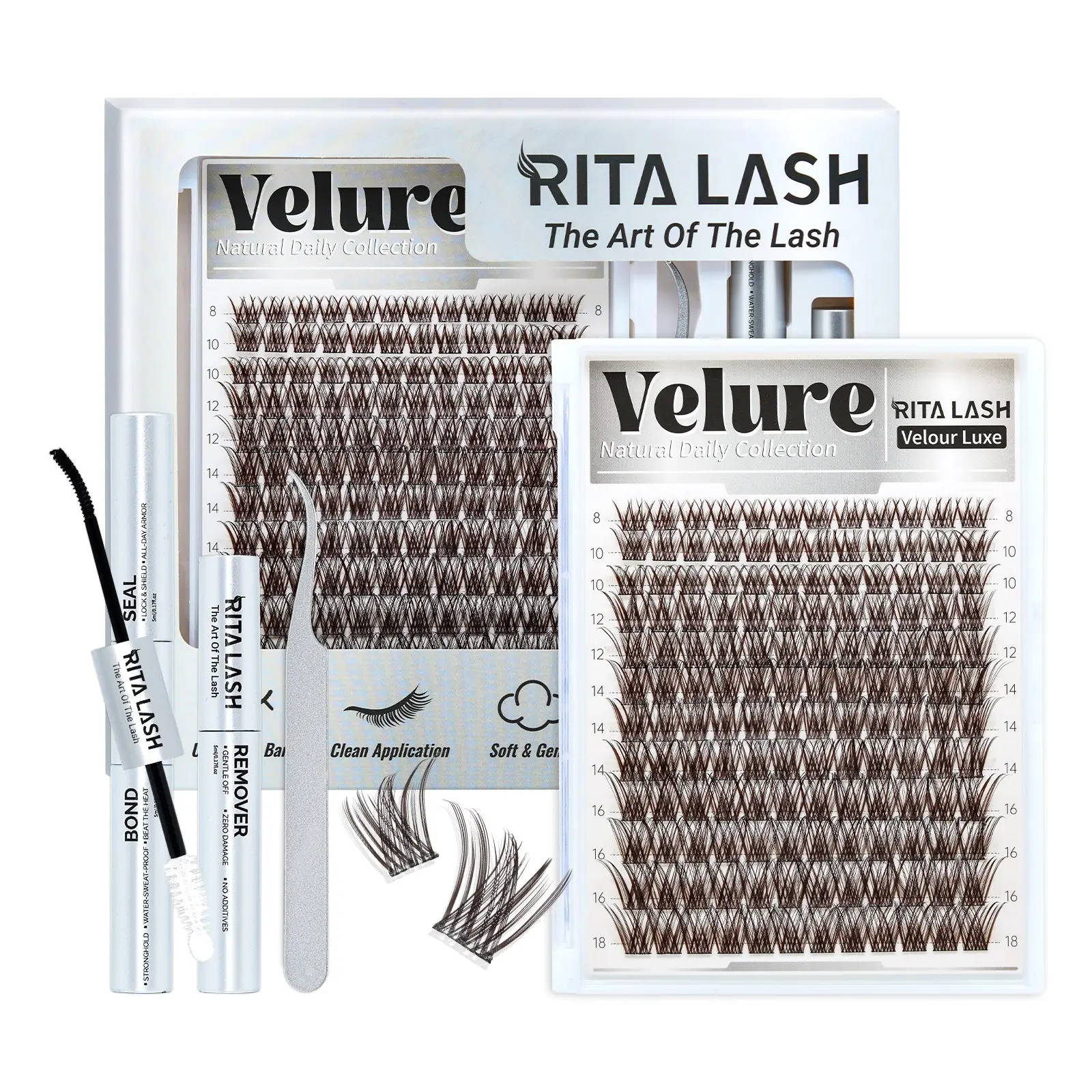 RITALASH 144Pcs Dark Brown Velure Lash Collection Upgrade Lashes with Ultra-Dense, Waterproof, Long-Lasting Lashes | Venus Velure | Beginner-Friendly Lashes for a Flawless Look | Trendy & Must-Have Clusters Fluffy Eyelashes Cluster