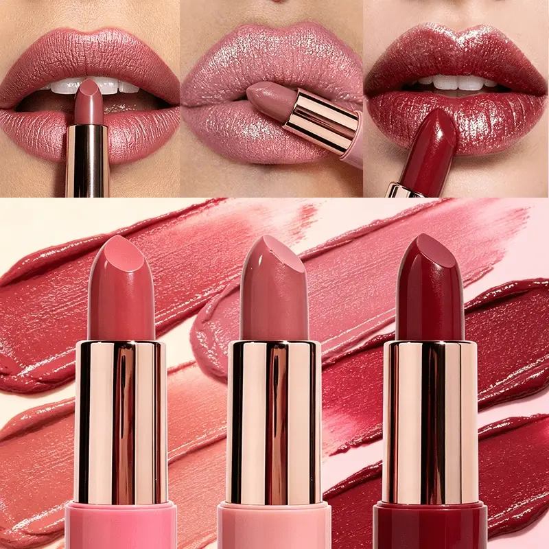 JUJU DREAM 3 Pcs Subtle Shimmer Matte Lipstick, Multi Tone Pearlescent Micro Glitter Lip Stick, Silky Smooth Hydrating Non-drying Cream Formula, Fine Iridescent Shimmer Creates Soft Luminous Lip Finish, Rich One-swipe High Pigment Coverage
