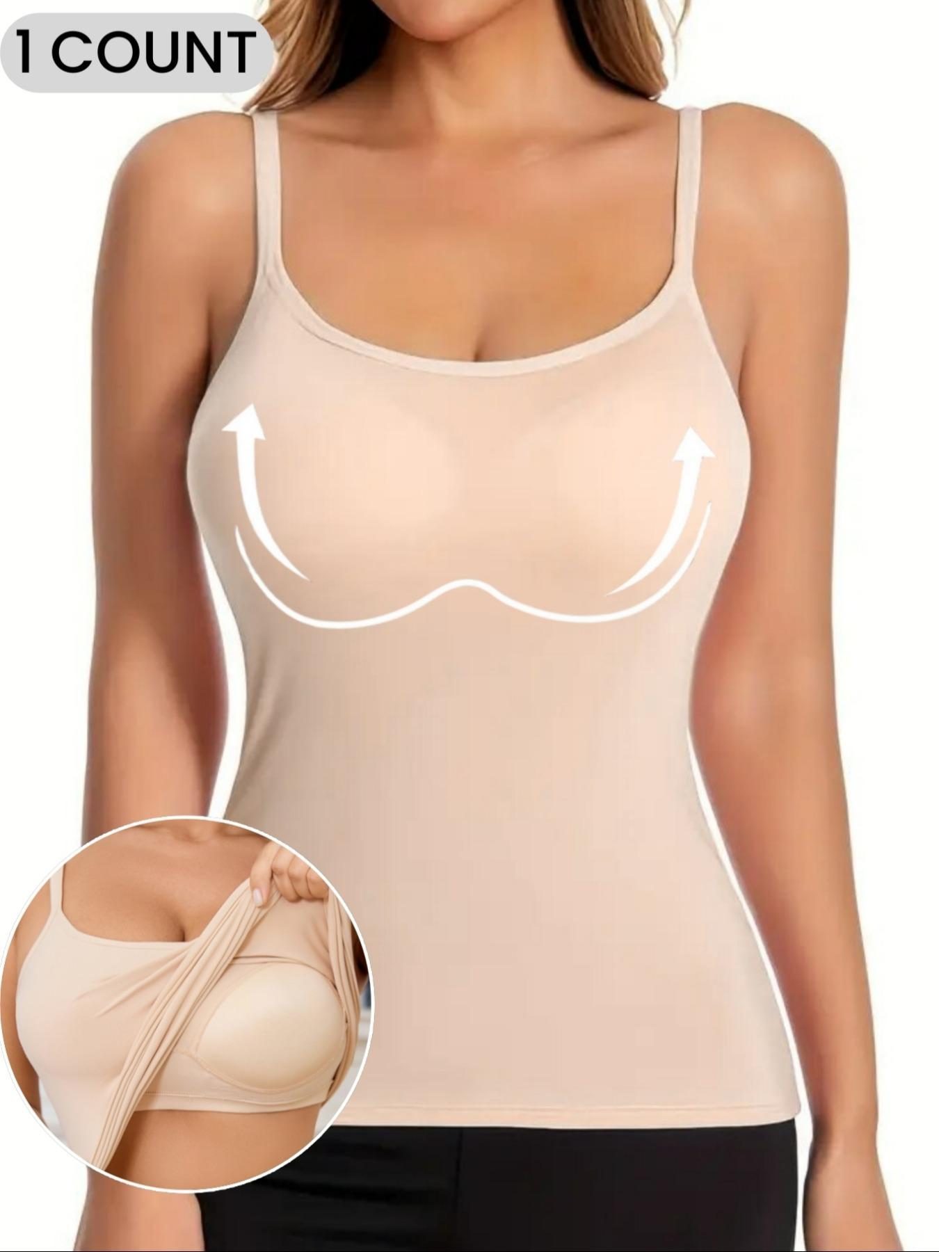 Women's Solid Color Padded Shapewear Cami Top, Adjustable Straps,Breathable Comfortable Shaper Top, Built in Bra,Tummy Control Compression Shapewear for Daily Wear or Outdoor,Ladies Underwear for Fall & Winter,Soft Stretch Fabric,Keep Warm Lingerie