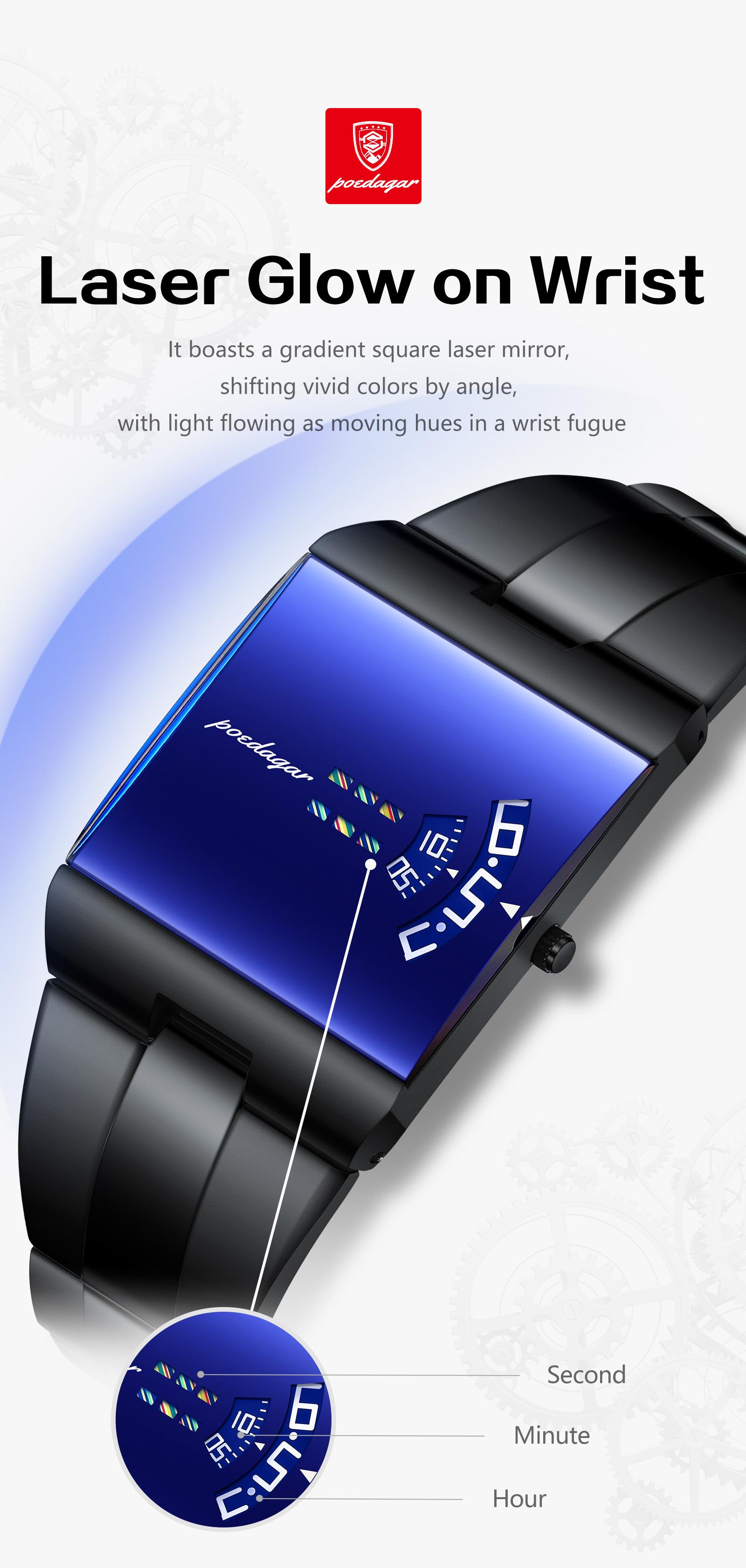 POEDAGAR Top Rectangular Original Men's Watch Waterproof Fashion Men's Watch Stainless Steel Quartz Sports Men's Watch