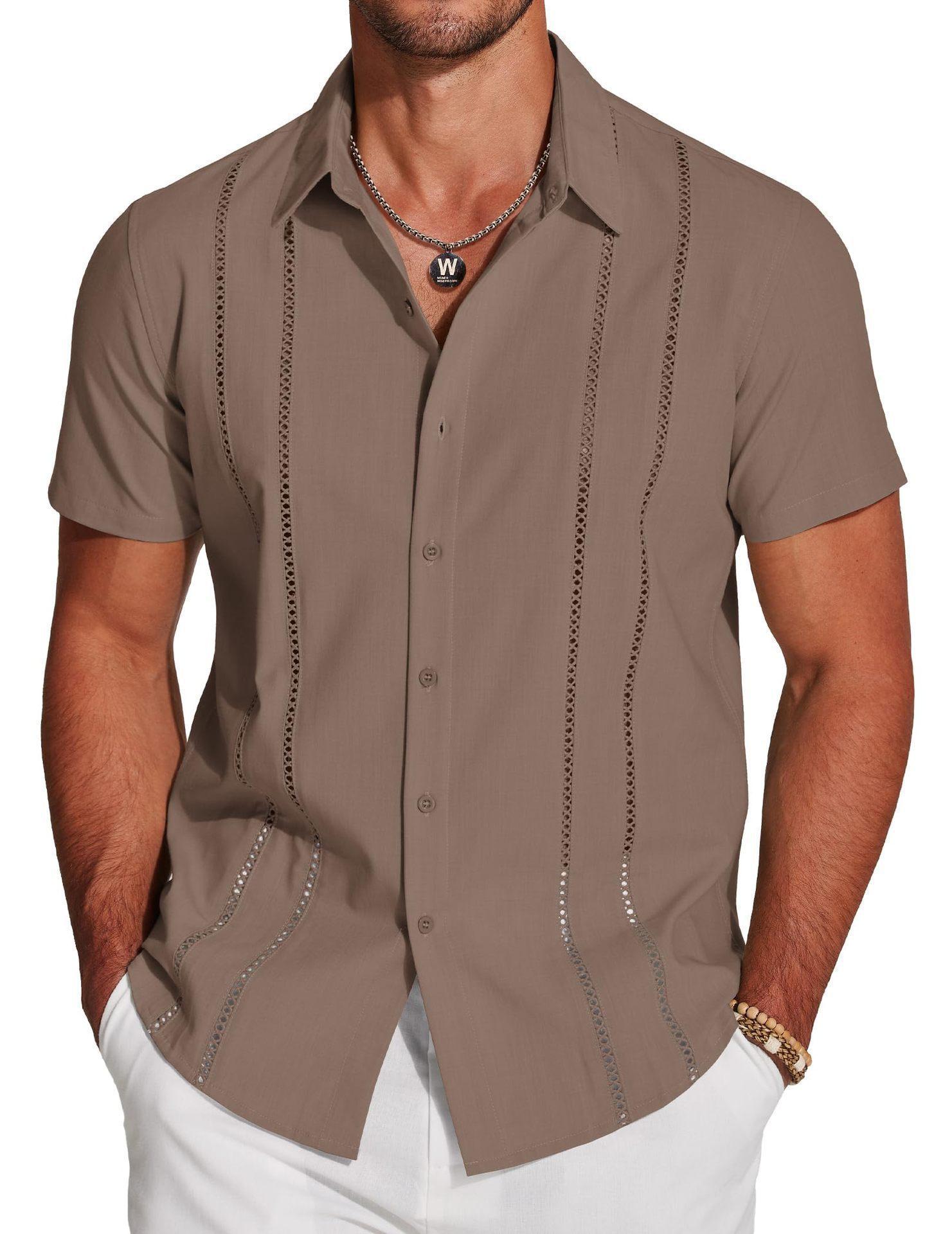 Men's Versatile New Fashion Business Solid Color Short Sleeve Shirt with 3D Digital Print Casual Menswear