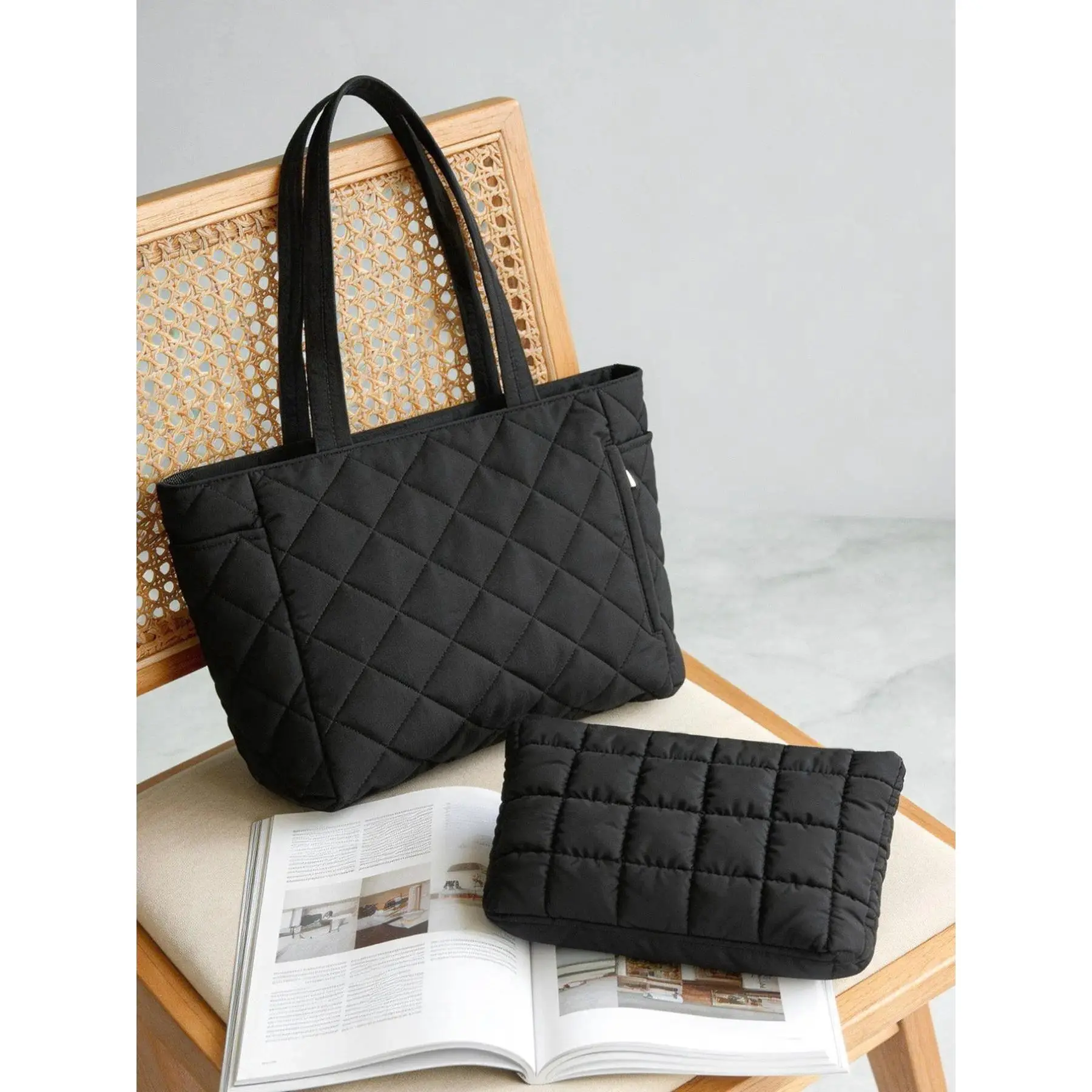 Puffy Quilted Commuter Carryall Tote - Lightweight Large Capacity Puffer Bag, Commuter-Friendly Shoulder Option for Daily Work & Short Travel Trips, Commuter Bags