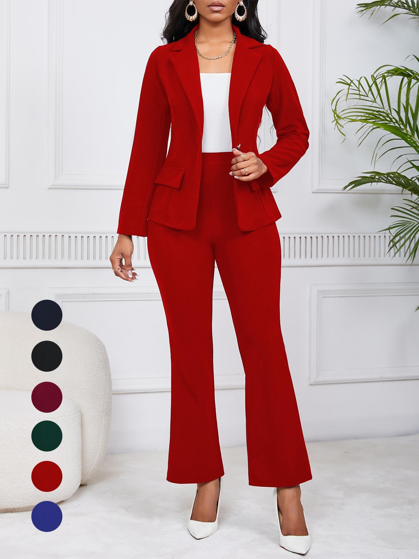 Women's Solid Color Lapel Neck Blazer & Blazer Trouser Two-piece Set, Casual Fitted Two Piece for Daily Outdoor Wear, Ladies Clothes for All Seasons, Women Suits, Business Attire Clothes, Formal Workwear