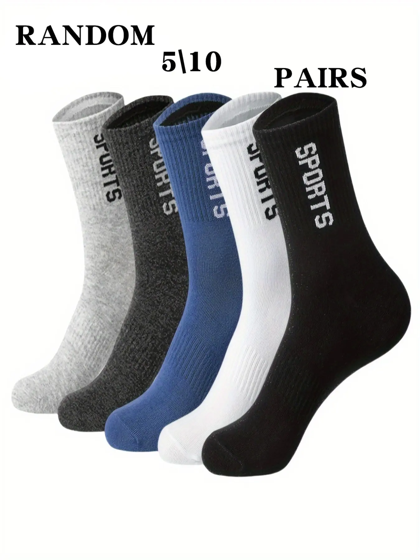 Random 5/10 Pairs Men's Sports Crew Socks, Alphabet Logo Design, Mid-Calf Athletic Socks, Comfortable & Durable, Ideal for Daily Wear