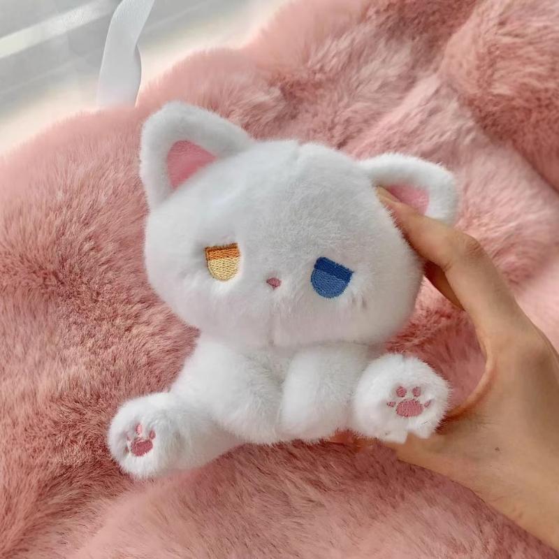 Cute Cat Plush Toy Emo Sad Fluffy White Black Kitten Soft Animal Stuffed Doll Cute Sleep Toys Birthday Valentine's Day Gift