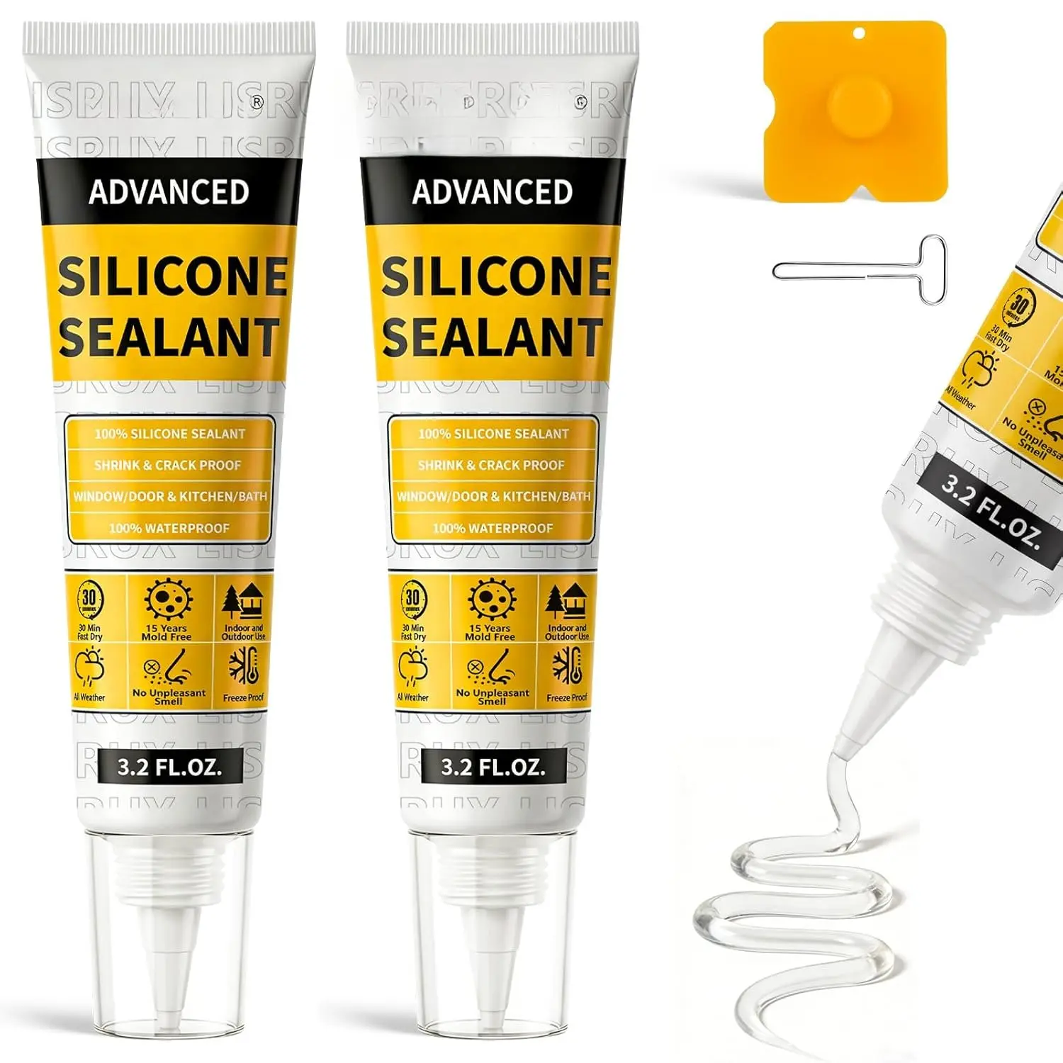 Clear  Caulk for Kitchen & Bathroom - 2 Pack (3.2 Fl Oz Each) |    Sealant | Super  Adhesion, Shrink & Crack Proof
