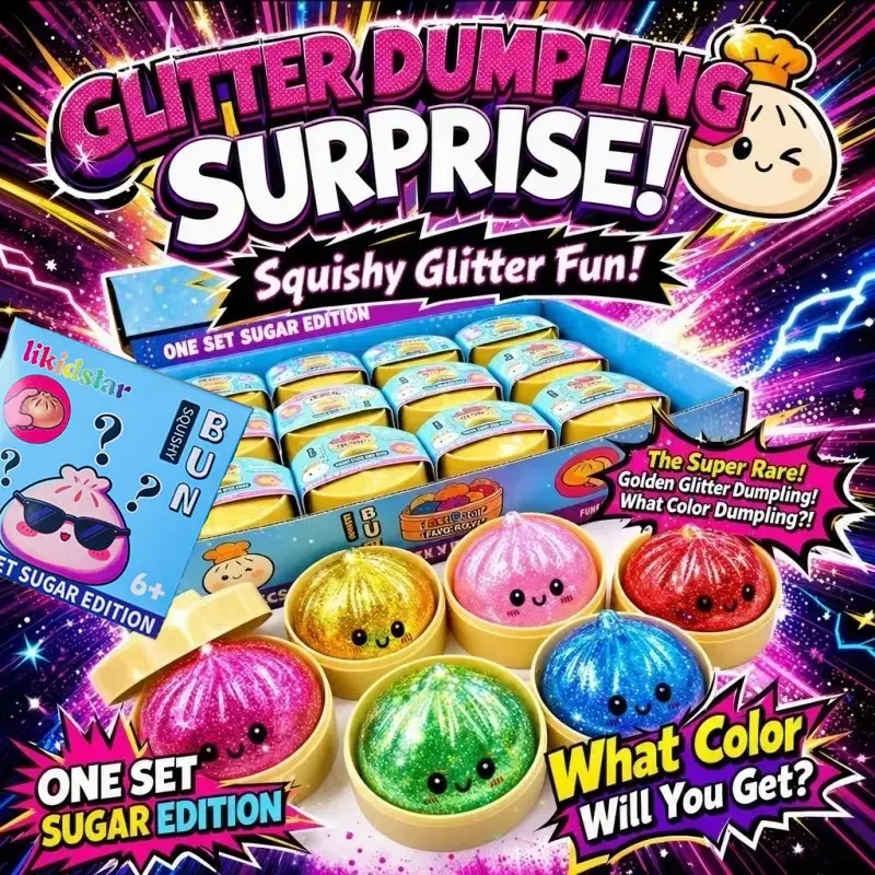 Glitter Dumpling Squishy, Ultra Rare Gold Glitter Hidden Edition, Soft TPR Dough Ball with Steamer, Sensory Stress Relief Toy, Soft Squishy Fidget, Soft Sensory Squishies