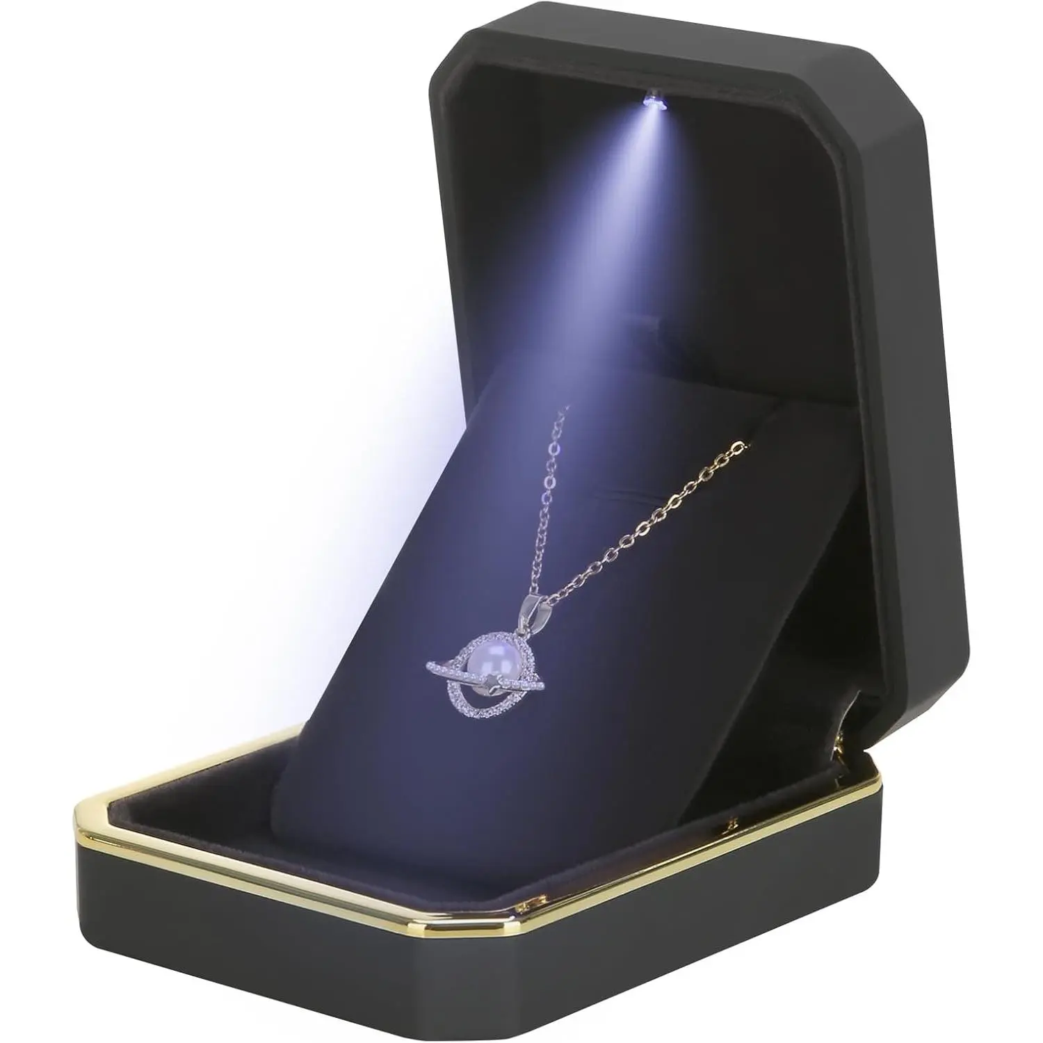 Luxury LED Pendant Necklace Gift Box with LED Light, Velvet Jewelry Storage Display Case for Proposal Engagement Wedding Anniversary Birthday(Black)