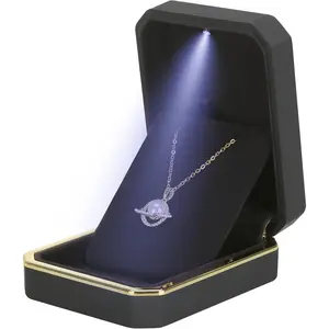 Luxury LED Pendant Necklace Gift Box with LED Light, Velvet Jewelry Storage Display Case for Proposal Engagement Wedding Anniversary Birthday(Black)Gift.