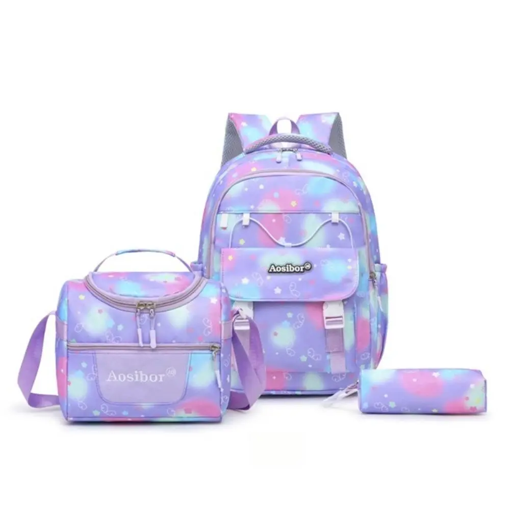 3Pcs Pastel Gradient Star Print Backpack Set for Teen Girls, Large Capacity Multi-Layer Water Resistant Student Backpack, Lightweight Adjustable Padded Shoulder Straps Daypack, Complete Combo Includes Insulated Lunch Bag & Matching Pencil#D3F