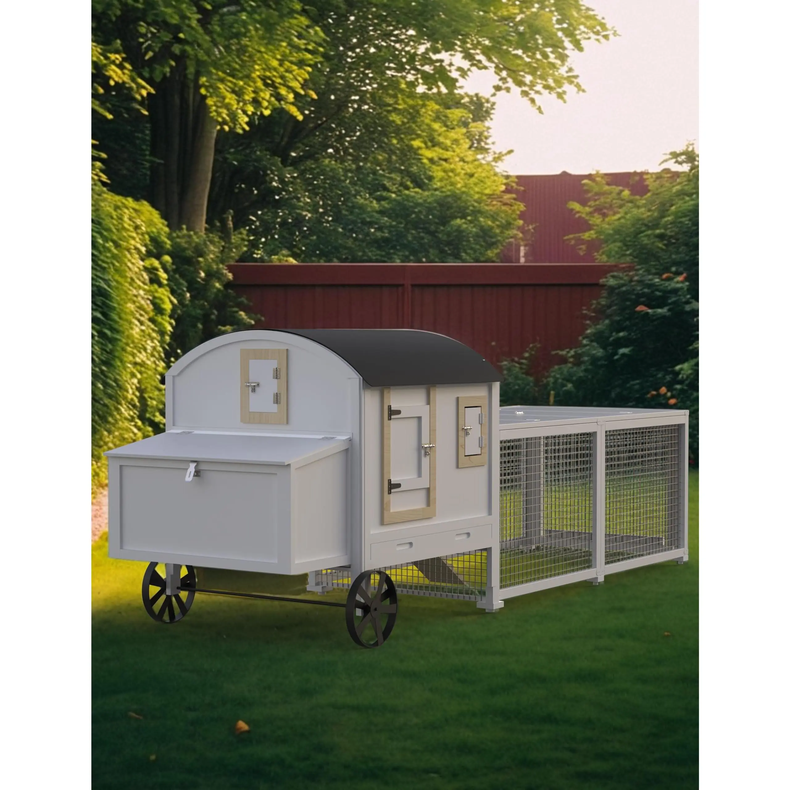 Garvee Rabbit Hutch, Indoor and Outdoor Rabbit Cage, Chicken Coop Small Animal Pen and Hutch Enclosure with Anti-UV Waterproof Roof, No Leak Pull Out Tray, Run and Ramp, 106in, White