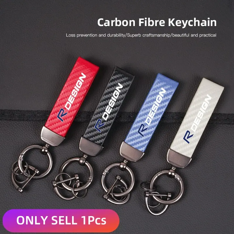 Carbon Fiber Textured Leather Keychain Motorcycle Keyring For Volvo XC90 V90 V60 XC60 V40 EC40 EX40 S80 S60 S90 C40 XC40 V70 XC70 C30 C70 EX90 Rdesign