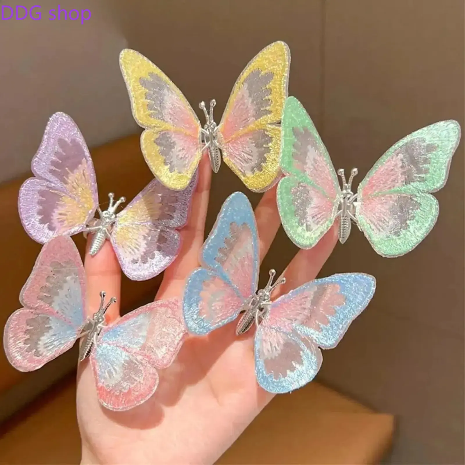 6Pcs Winging Butterfly Ornaments, embroidered decorative decals with adhesive stickers. Suitable for car dashboard, center console, fridge and mailboxes