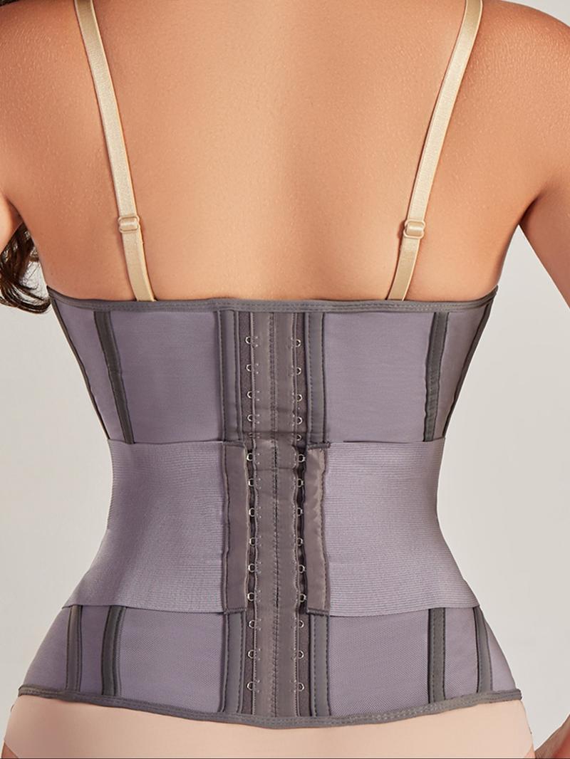 Women's Solid Color Hook & Eye Front Corset, Breathable Firm Tummy Control Shaper Waist Trainer, Women's Shapewear for Daily Wear