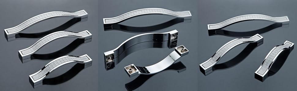 Euro Grind Arenaceous Rhinestone Crystal Cabinet Handle Pulls Knobs, 4.5" Length (3.8" Hole Centers), Silver, Zinc Alloy, 10-Pack