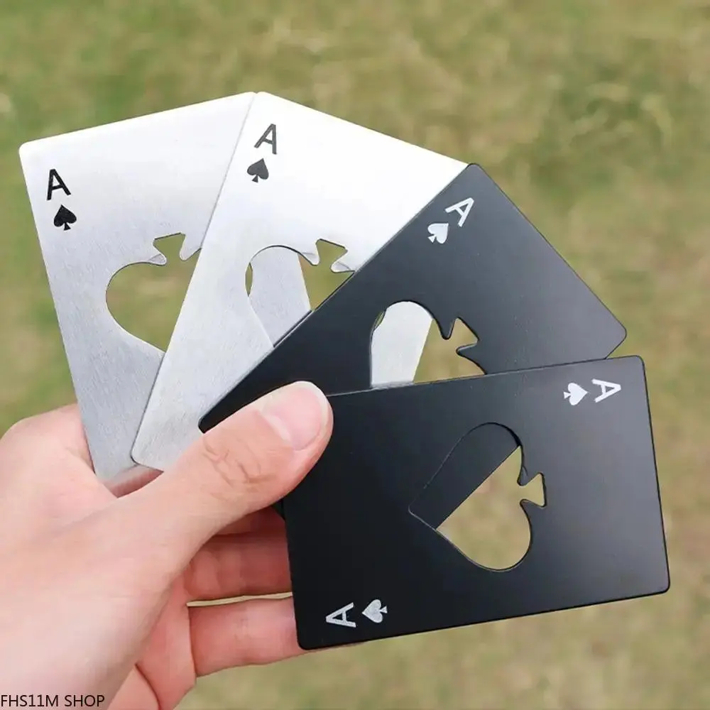 Stainless Steel Ace of Spades Poker Beverage Bottle Opener - Flat Shape, Credit Card-Sized Wallet Beer Opener, Gift Idea for Men, Credit Card Size, Easy Opening