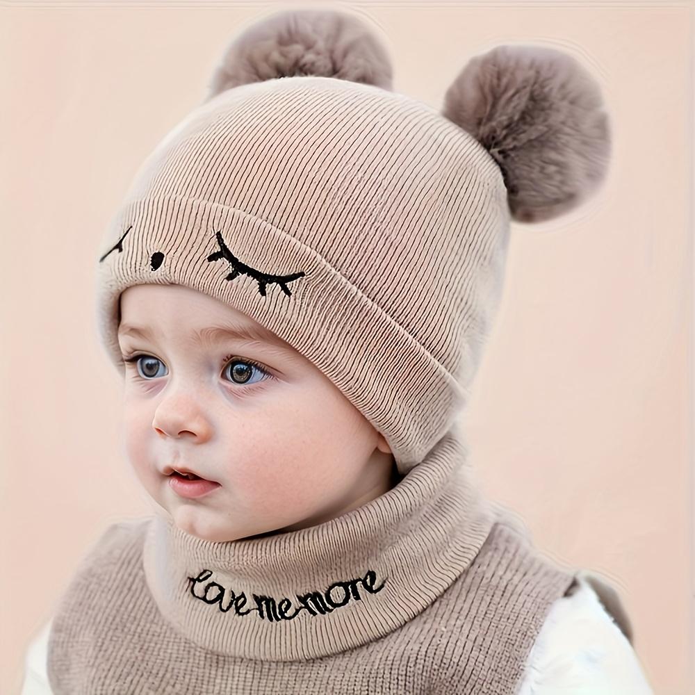 NewNewChildren'S Comfortable Knitted Pom-Pom Hats - Hand Washable Stretch Fabric, Featuring Letter Design, Warm Ear Cover Hat.