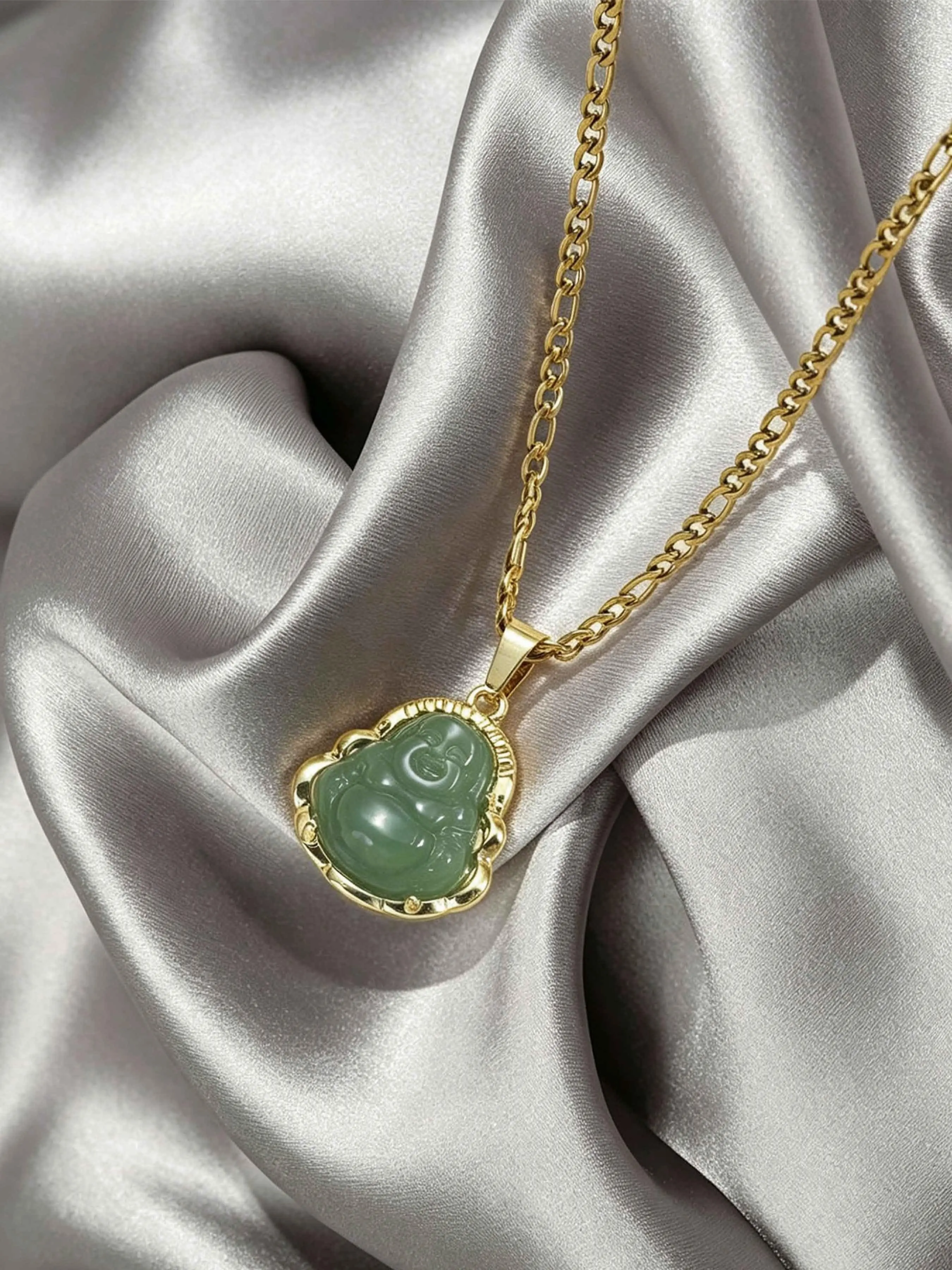 Fashion 18k Gold Plated Buddha Pendant Necklace, Unisex 3mm Flat Figaro Chain, Stylish Jewelry for Men and Women, Elegant Accessory, Pendant Religious Necklace