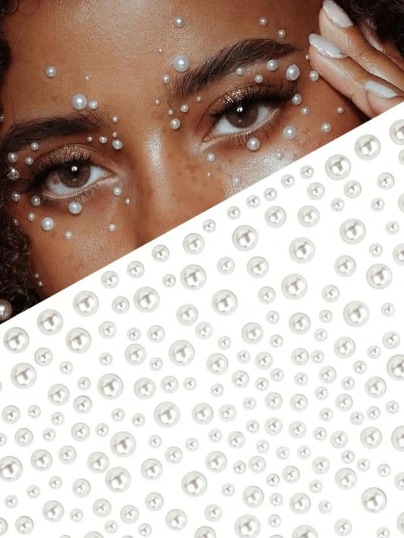 2 Pcs 3D Pearl Facial Gem Stickers, Self-Adhesive Crystal Rhinestone Eyeshadow, DIY Sparkle Beauty Decoration for Parties, Weddings, Raves, Body